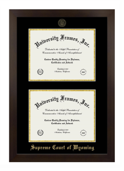 Supreme Court of Wyoming Double Diploma Frame in Manhattan Espresso with Black & Gold Mats for document: 8 1/2"h x 11"w  , document: 8 1/2"h x 11"w  
