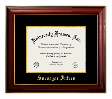 Surveyor Intern Diploma Frame in Classic Mahogany with Gold Trim with Black & Gold Mats for document: 8 1/2"h x 11"w  