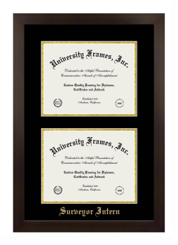 Surveyor Intern Double Diploma Frame in Manhattan Espresso with Black & Gold Mats for document: 8 1/2"h x 11"w  , document: 8 1/2"h x 11"w  
