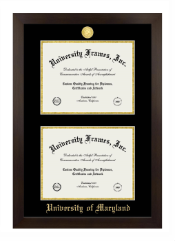 University of Maryland Double Diploma Frame in Manhattan Espresso with Black & Gold Mats for document: 8 1/2"h x 11"w  , document: 8 1/2"h x 11"w  
