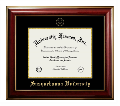 Susquehanna University Diploma Frame in Classic Mahogany with Gold Trim with Black & Gold Mats for document: 8 1/2"h x 11"w  