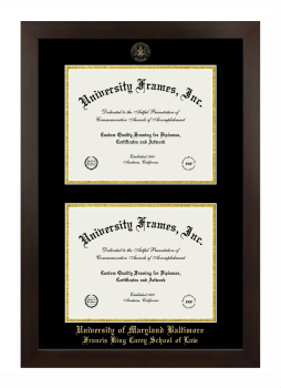 University of Maryland Baltimore Francis King Carey School of Law Double Diploma Frame in Manhattan Espresso with Black & Gold Mats for document: 8 1/2"h x 11"w  , document: 8 1/2"h x 11"w  
