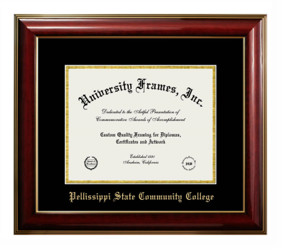 Pellissippi State Community College Diploma Frame in Classic Mahogany with Gold Trim with Black & Gold Mats for document: 8 1/2"h x 11"w  