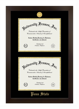Penn State Double Diploma Frame in Manhattan Espresso with Black & Gold Mats for document: 8 1/2"h x 11"w  , document: 8 1/2"h x 11"w  