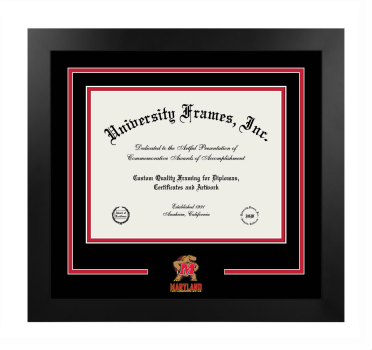 University of Maryland College of Computer, Mathematical, and Natural Sciences Logo Mat Frame in Manhattan Black with Black & Red Mats for document: 8 1/2"h x 11"w  
