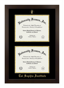 Tai Sophia Institute Double Diploma Frame in Manhattan Espresso with Black & Gold Mats for document: 8 1/2"h x 11"w  , document: 8 1/2"h x 11"w  