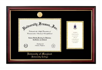 University of Maryland University College Diploma with Announcement Frame in Petite Mahogany with Gold Trim with Black & Gold Mats for document: 8 1/2"h x 11"w  , diploma: 7"h x 4"w  