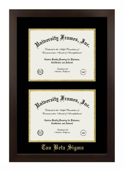 Tau Beta Sigma Double Diploma Frame in Manhattan Espresso with Black & Gold Mats for document: 8 1/2"h x 11"w  , document: 8 1/2"h x 11"w  