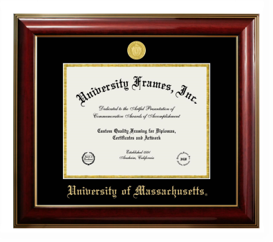 University of Massachusetts Diploma Frame in Classic Mahogany with Gold Trim with Black & Gold Mats for document: 8 1/2"h x 11"w  