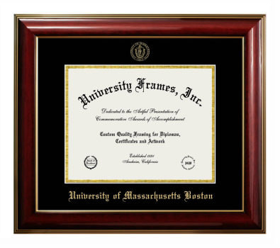 University of Massachusetts Boston Diploma Frame in Classic Mahogany with Gold Trim with Black & Gold Mats for document: 8 1/2"h x 11"w  