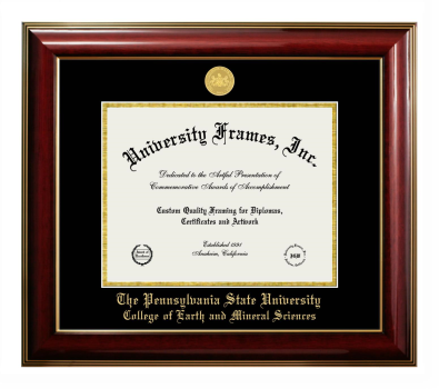 Pennsylvania State University College of Earth and Mineral Sciences Diploma Frame in Classic Mahogany with Gold Trim with Black & Gold Mats for document: 8 1/2"h x 11"w  