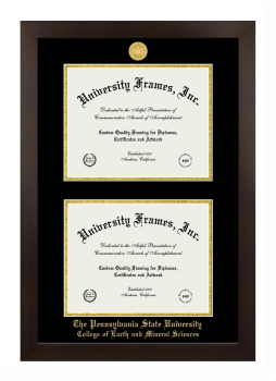 Pennsylvania State University College of Earth and Mineral Sciences Double Diploma Frame in Manhattan Espresso with Black & Gold Mats for document: 8 1/2"h x 11"w  , document: 8 1/2"h x 11"w  