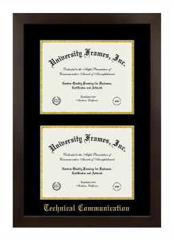 Technical Communication Double Diploma Frame in Manhattan Espresso with Black & Gold Mats for document: 8 1/2"h x 11"w  , document: 8 1/2"h x 11"w  