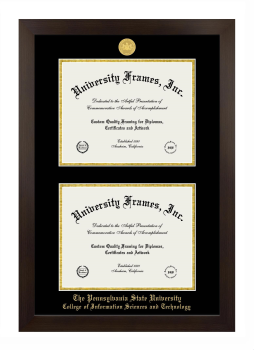 Pennsylvania State University College of Information Sciences and Technology Double Diploma Frame in Manhattan Espresso with Black & Gold Mats for document: 8 1/2"h x 11"w  , document: 8 1/2"h x 11"w  