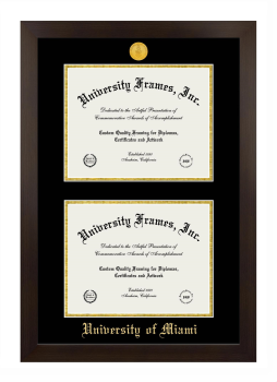 University of Miami Double Diploma Frame in Manhattan Espresso with Black & Gold Mats for document: 8 1/2"h x 11"w  , document: 8 1/2"h x 11"w  