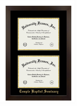 Temple Baptist Seminary Double Diploma Frame in Manhattan Espresso with Black & Gold Mats for document: 8 1/2"h x 11"w  , document: 8 1/2"h x 11"w  