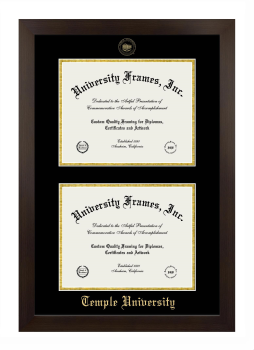 Temple University Double Diploma Frame in Manhattan Espresso with Black & Gold Mats for document: 8 1/2"h x 11"w  , document: 8 1/2"h x 11"w  
