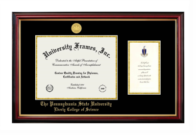 Pennsylvania State University Eberly College of Science Diploma with Announcement Frame in Petite Mahogany with Gold Trim with Black & Gold Mats for document: 8 1/2"h x 11"w  , diploma: 7"h x 4"w  