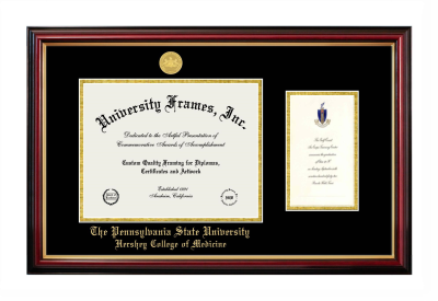 Pennsylvania State University Hershey College of Medicine Diploma with Announcement Frame in Petite Mahogany with Gold Trim with Black & Gold Mats for document: 8 1/2"h x 11"w  , diploma: 7"h x 4"w  