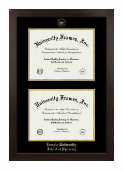 Temple University School of Pharmacy Double Diploma Frame in Manhattan Espresso with Black & Gold Mats for document: 8 1/2"h x 11"w  , document: 8 1/2"h x 11"w  