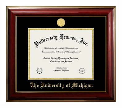 University of Michigan Diploma Frame in Classic Mahogany with Gold Trim with Black & Gold Mats for document: 8 1/2"h x 11"w  
