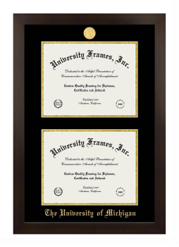 University of Michigan Double Diploma Frame in Manhattan Espresso with Black & Gold Mats for document: 8 1/2"h x 11"w  , document: 8 1/2"h x 11"w  