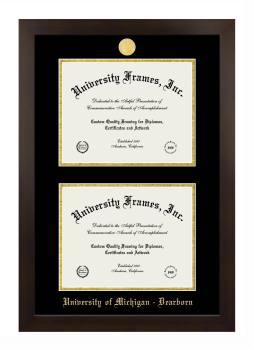 University of Michigan - Dearborn Double Diploma Frame in Manhattan Espresso with Black & Gold Mats for document: 8 1/2"h x 11"w  , document: 8 1/2"h x 11"w  