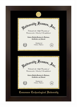 Tennessee Technological University Double Diploma Frame in Manhattan Espresso with Black & Gold Mats for document: 8 1/2"h x 11"w  , document: 8 1/2"h x 11"w  