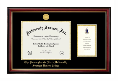 Pennsylvania State University Schreyer Honors College Diploma with Announcement Frame in Petite Mahogany with Gold Trim with Black & Gold Mats for document: 8 1/2"h x 11"w  , diploma: 7"h x 4"w  