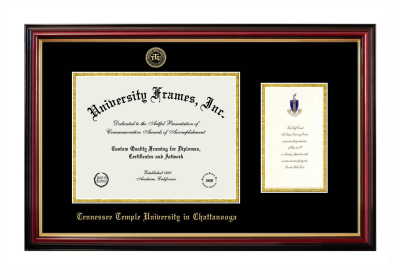 Tennessee Temple University Diploma with Announcement Frame in Petite Mahogany with Gold Trim with Black & Gold Mats for document: 8 1/2"h x 11"w  , diploma: 7"h x 4"w  