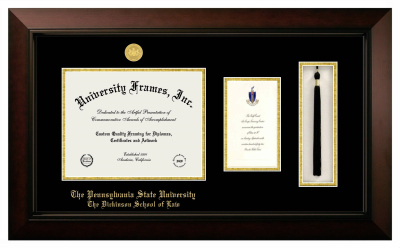 Pennsylvania State University The Dickinson School of Law Diploma with Announcement & Tassel Box Frame in Legacy Black Cherry with Black & Gold Mats for document: 8 1/2"h x 11"w  , diploma: 7"h x 4"w  
