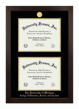 University of Michigan College of Literature, Science, and the Arts Double Diploma Frame in Manhattan Espresso with Black & Gold Mats for document: 8 1/2"h x 11"w  , document: 8 1/2"h x 11"w  