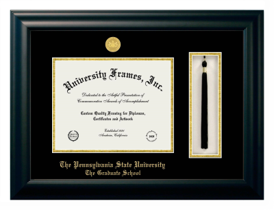 Pennsylvania State University The Graduate School Diploma with Tassel Box Frame in Satin Black with Black & Gold Mats for document: 8 1/2"h x 11"w  