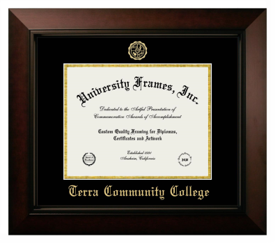 Terra Community College Diploma Frame in Legacy Black Cherry with Black & Gold Mats for document: 8 1/2"h x 11"w  