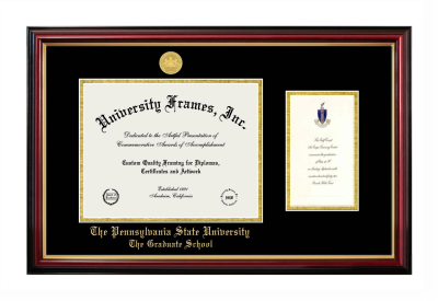 Pennsylvania State University The Graduate School Diploma with Announcement Frame in Petite Mahogany with Gold Trim with Black & Gold Mats for document: 8 1/2"h x 11"w  , diploma: 7"h x 4"w  