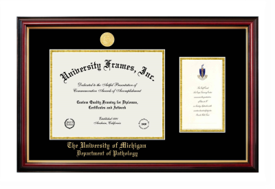 University of Michigan Department of Pathology Diploma with Announcement Frame in Petite Mahogany with Gold Trim with Black & Gold Mats for document: 8 1/2"h x 11"w  , diploma: 7"h x 4"w  