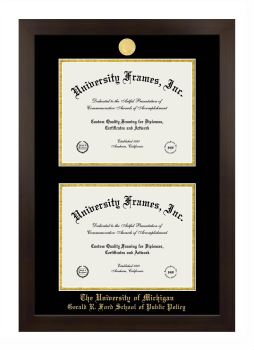 University of Michigan Gerald R. Ford School of Public Policy Double Diploma Frame in Manhattan Espresso with Black & Gold Mats for document: 8 1/2"h x 11"w  , document: 8 1/2"h x 11"w  