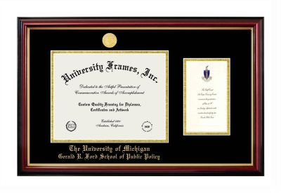 University of Michigan Gerald R. Ford School of Public Policy Diploma with Announcement Frame in Petite Mahogany with Gold Trim with Black & Gold Mats for document: 8 1/2"h x 11"w  , diploma: 7"h x 4"w  