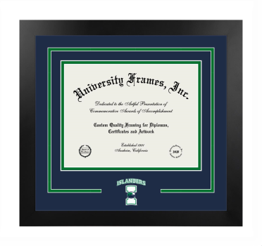 Texas A&M University - Corpus Christi Logo Mat Frame in Manhattan Black with Navy Blue & Kelly Green Mats for document: 8 1/2"h x 11"w  