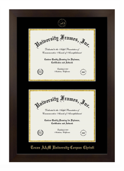 Texas A&M University - Corpus Christi Double Diploma Frame in Manhattan Espresso with Black & Gold Mats for document: 8 1/2"h x 11"w  , document: 8 1/2"h x 11"w  