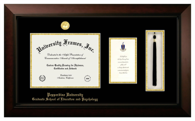 Pepperdine University Graduate School of Education and Psychology Diploma with Announcement & Tassel Box Frame in Legacy Black Cherry with Black & Gold Mats for document: 8 1/2"h x 11"w  , diploma: 7"h x 4"w  