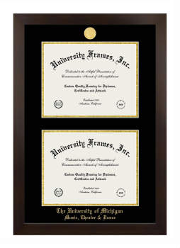 University of Michigan Music, Theater & Dance Double Diploma Frame in Manhattan Espresso with Black & Gold Mats for document: 8 1/2"h x 11"w  , document: 8 1/2"h x 11"w  