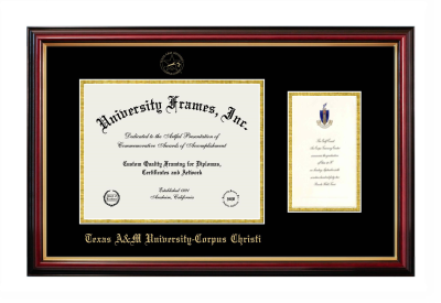 Texas A&M University - Corpus Christi Diploma with Announcement Frame in Petite Mahogany with Gold Trim with Black & Gold Mats for document: 8 1/2"h x 11"w  , diploma: 7"h x 4"w  