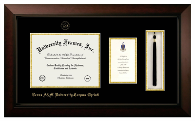 Texas A&M University - Corpus Christi Diploma with Announcement & Tassel Box Frame in Legacy Black Cherry with Black & Gold Mats for document: 8 1/2"h x 11"w  , diploma: 7"h x 4"w  