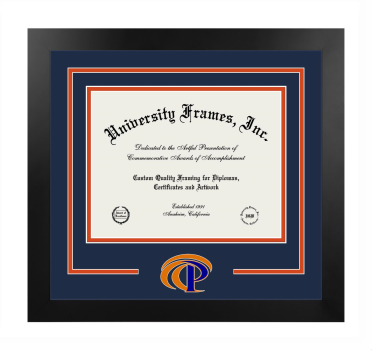 Pepperdine University Graziadio Business School Logo Mat Frame in Manhattan Black with Navy Blue & Orange Mats for document: 8 1/2"h x 11"w  