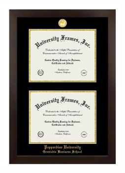 Pepperdine University Graziadio Business School Double Diploma Frame in Manhattan Espresso with Black & Gold Mats for document: 8 1/2"h x 11"w  , document: 8 1/2"h x 11"w  