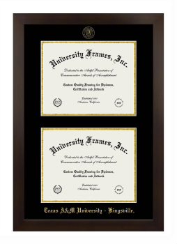 Texas A&M University - Kingsville Double Diploma Frame in Manhattan Espresso with Black & Gold Mats for document: 8 1/2"h x 11"w  , document: 8 1/2"h x 11"w  