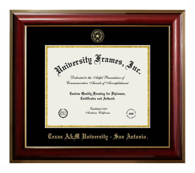 Texas A&M University - San Antonio Diploma Frame in Classic Mahogany with Gold Trim with Black & Gold Mats for document: 8 1/2"h x 11"w  