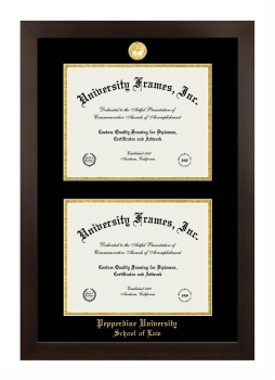 Pepperdine University School of Law Double Diploma Frame in Manhattan Espresso with Black & Gold Mats for document: 8 1/2"h x 11"w  , document: 8 1/2"h x 11"w  