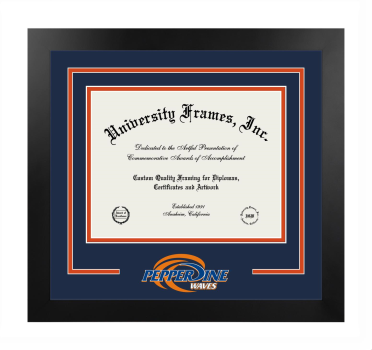 Pepperdine University School of Public Policy Logo Mat Frame in Manhattan Black with Navy Blue & Orange Mats for document: 8 1/2"h x 11"w  
